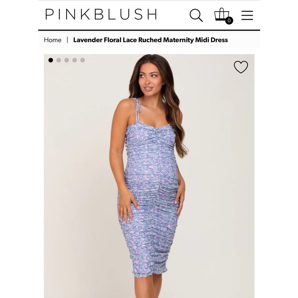 PinkBlush Lavender Floral Lace Ruched Maternity Midi Dress